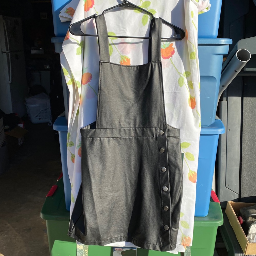 Faux leather overall dress